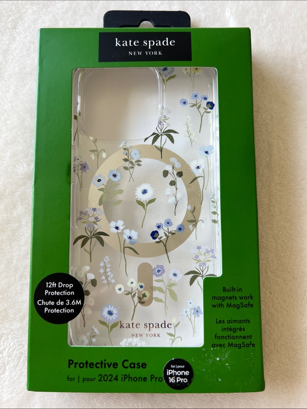 kate spade Clear Floral MagSafe iPhone Case with Blue and White Flowers